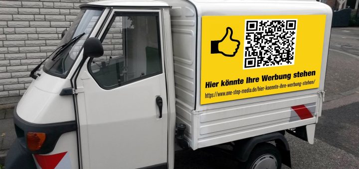 Piaggio APE 50 | Vermietung von Werbeflächen incl. Gestaltung, Druck und Transport zum Einsatzort